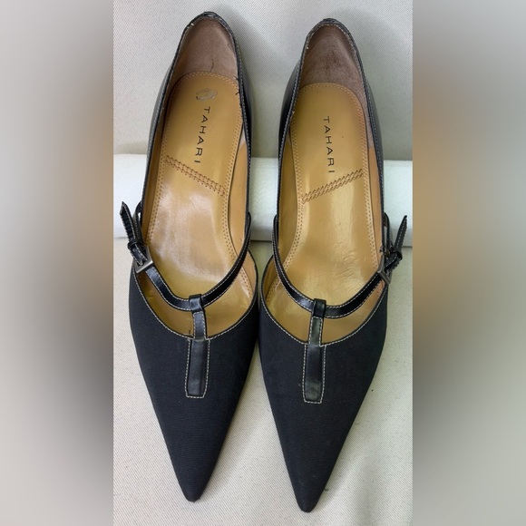 Tahari Shoes - Tahari Black Pointed Toe T-Strap Kitten Heel Shoes Size 10